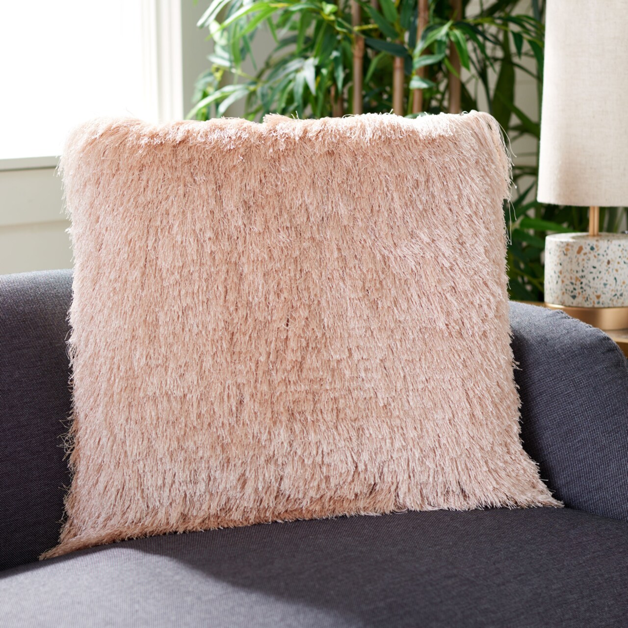 Safavieh Cali Shag Pillow Blush Home Decor Pillow Decorative Comfort Cushion